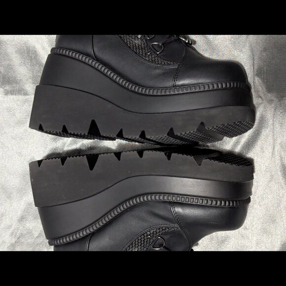 Demonia Shaker-70 Black Vegan Leather Mid-Calf Boots 9 - Picture 12 of 16